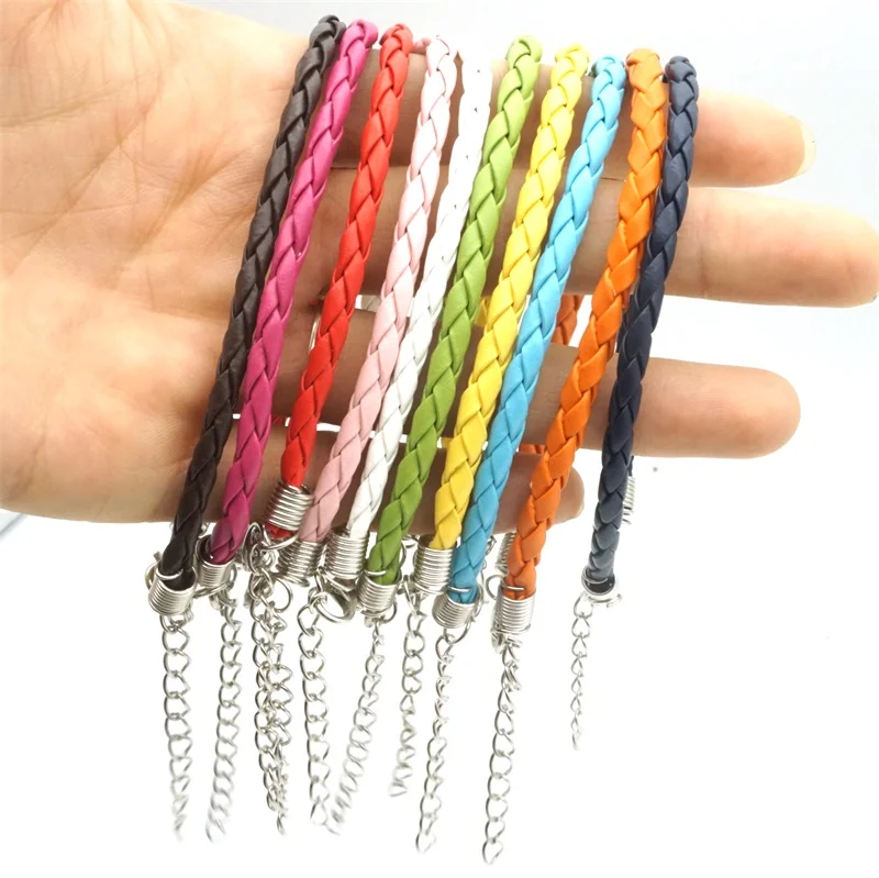 100PCS Colorful PU Leather Braided Chain Bracelet fit DIY Beads Charm Adjustable Clip Bracelets Wax Cord Necklace for Women Men | Украшения