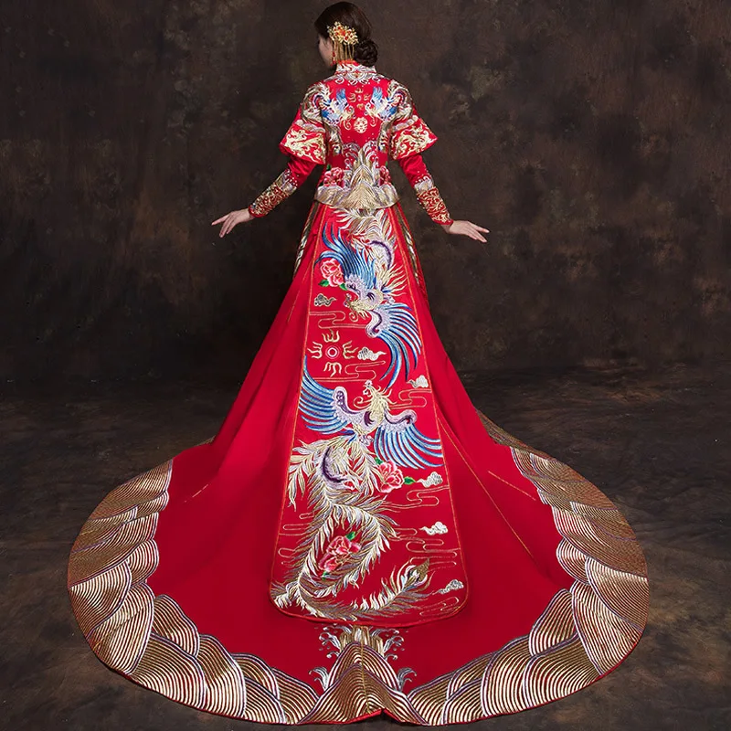 2018 свадебное платье невесты с красным цветком Qipao в национальном китайском стиле