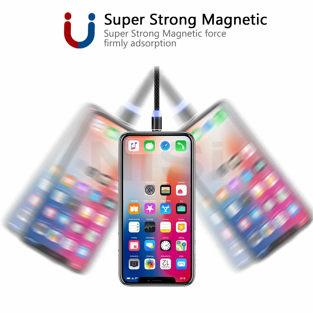 Магнитный кабель NiSi Micro USB 1 м 2 для Xiaomi Samsung Galaxy Note6/5/4/3/J3/J5/J7/A3/A5/A7 LG светодиодный
