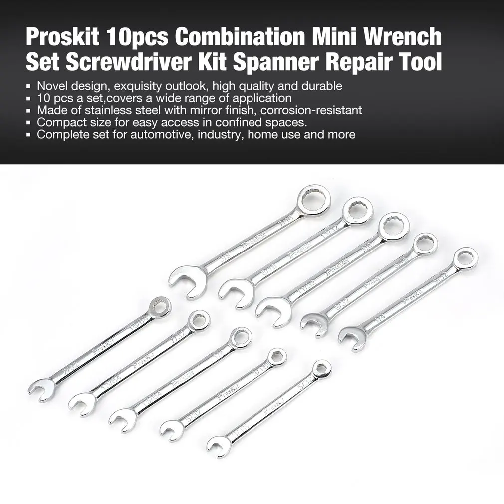 Proskit 10pcs Combination Mini Wrench Set Screwdriver Kit Repair Spanner Tool Open-end wrench Hardware | Инструменты