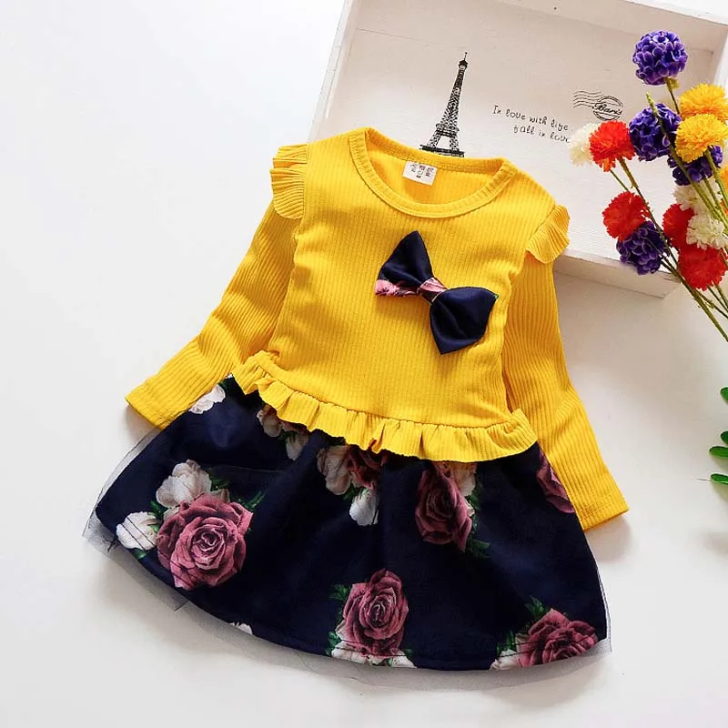 

BibiCola baby spring Girl Dress Christmas Party Dresses Kids Girls Floral Clothes Children Girl Dress baby girl clothing dress