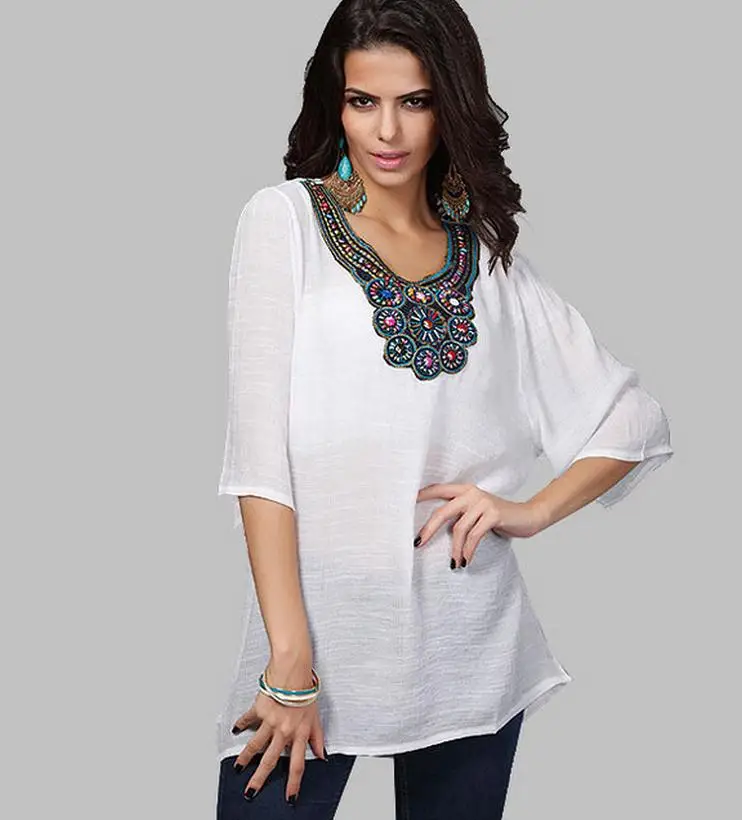 Новинка 2017 яркие разноцветные длинные хлопковые футболки с вышивкой бусинами