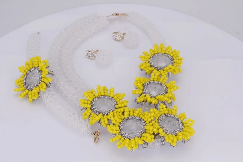 DUDO Jewelry Brand Set Yellow and Transparent Necklace Earring Bracelet set Free Shipping 2019 Dubai Fashion | Украшения и