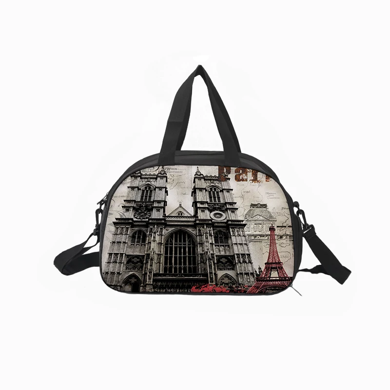 

Custom canvas sports travel fitness bag waterproof multi-function printing bag large capacity Paris Tower travel leisure