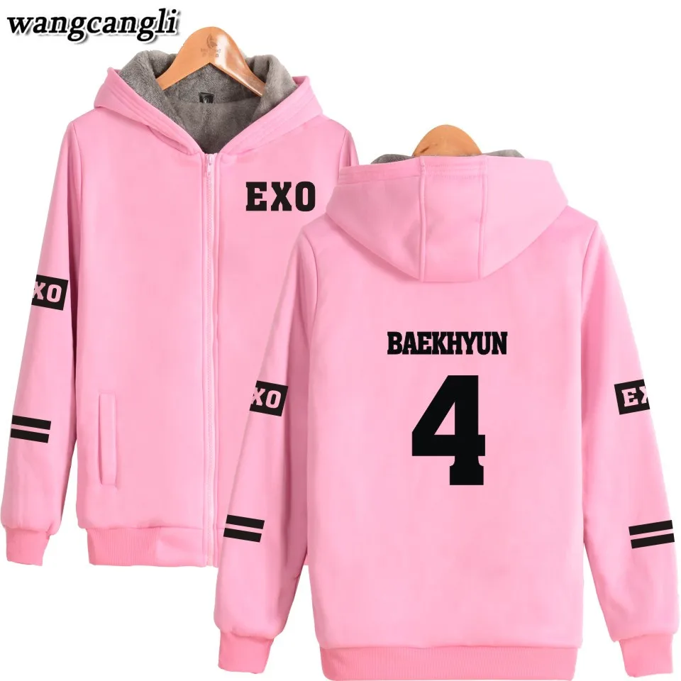 Зимняя Толстовка в стиле KPOP EXO Флисовая теплая куртка плотное пальто модная