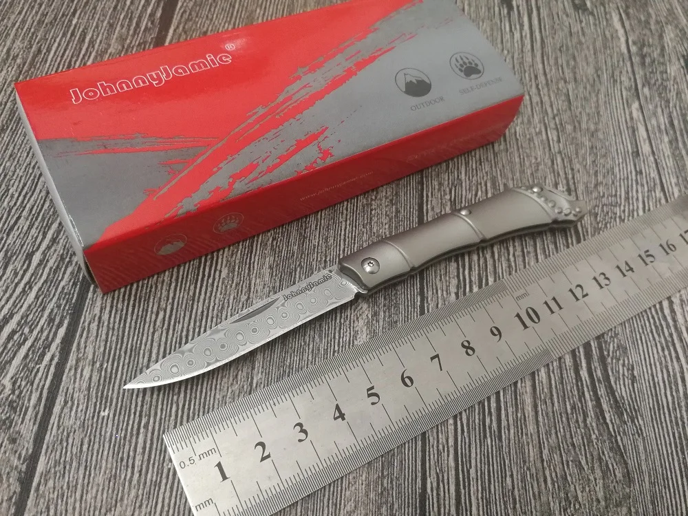Карманный нож английского бренда JohnnyJamie PEN1 дамасское лезвие ручка из титанового