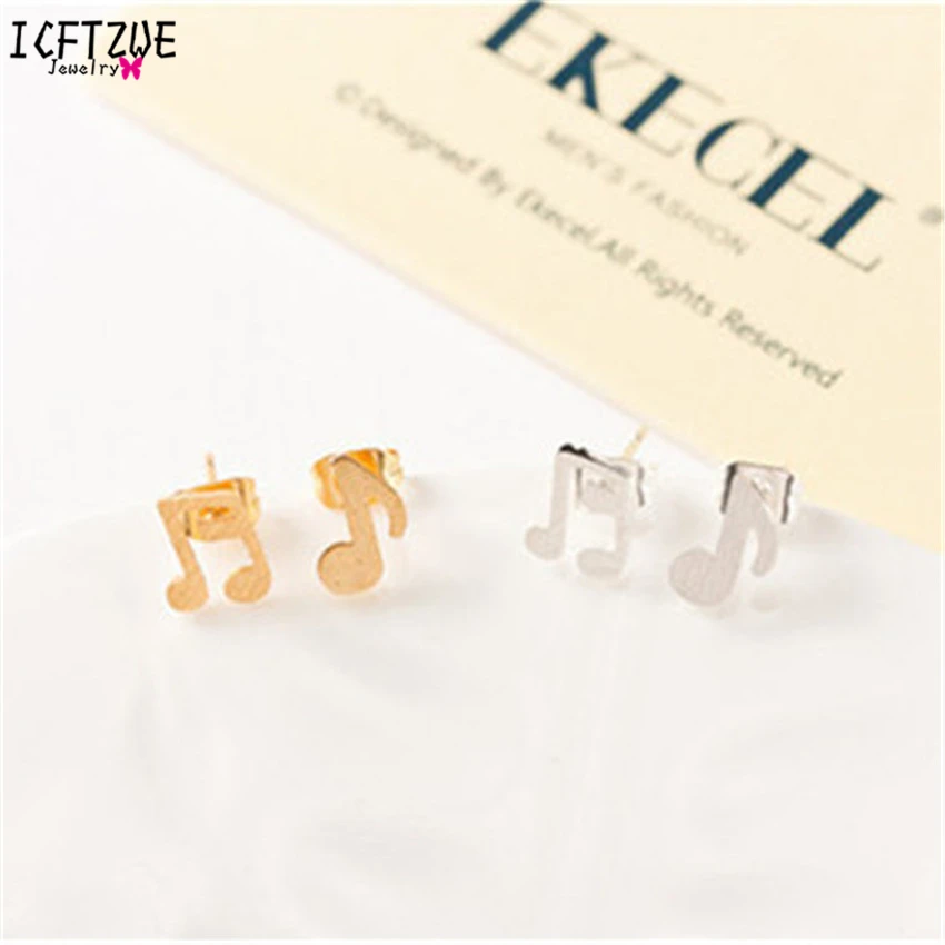 Позолоченные серьги-подвески в виде символа музыкальной ноты из нержавеющей