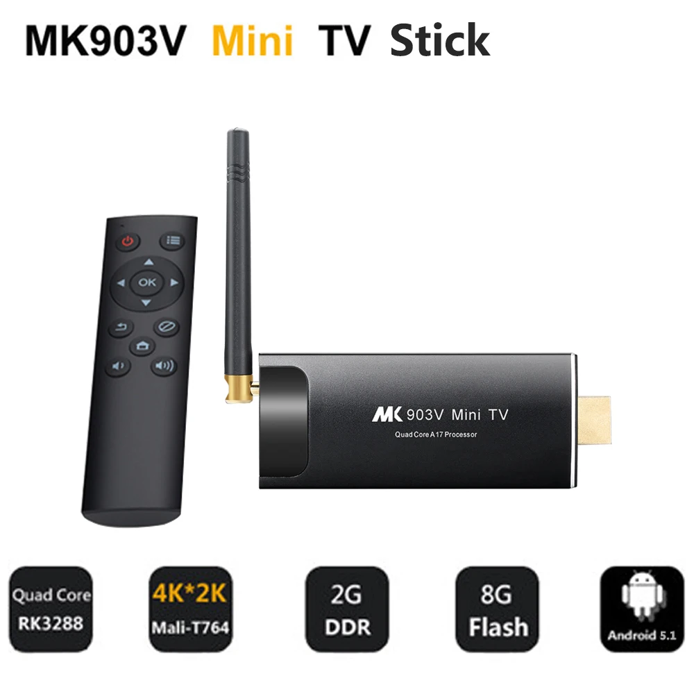 MK903V Смарт ТВ приставка Android RK3288 четырехъядерный 2 Гб ОЗУ 8 ПЗУ 4 к HD H.265 ключ г/5 ГГц