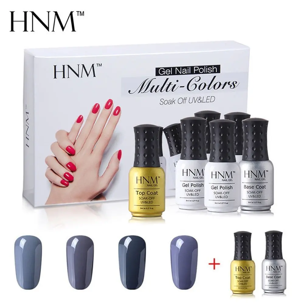 HNM 8 мл 4 шт. чистый цветной гель для ногтей 1 Базовый Топ подарочный набор