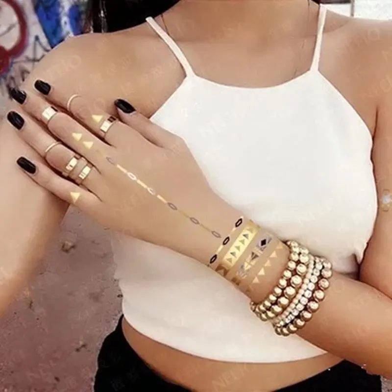 Временные золотые серебряные татуировки наклейки металлический браслет боди