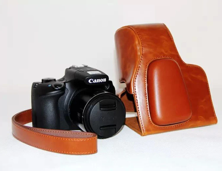 Новинка чехол из искусственной кожи для камеры Canon SX60 с ремешком кофейный черный