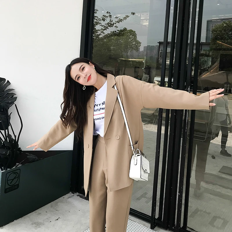 Fitaylor женские брючные костюмы Осенний Повседневный однотонный пиджак с отложным