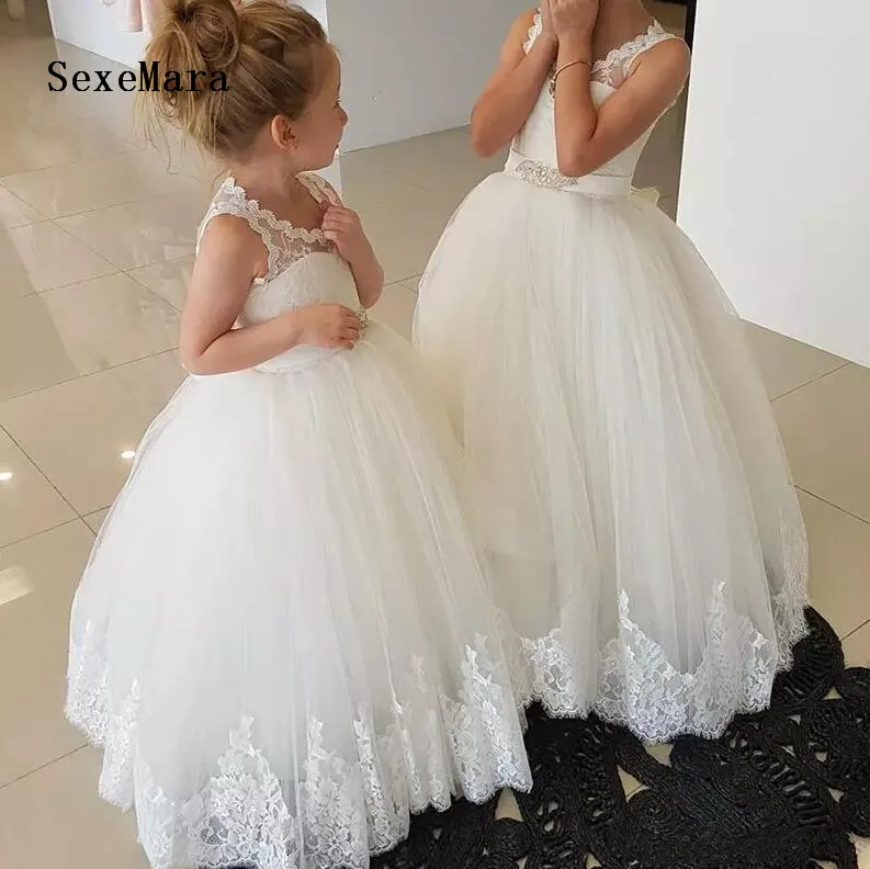 

Lace Flower Girl Dresses For Weddings Puffy Tulle Little Princess Birthday Gown First Communion Dresses Custom Made