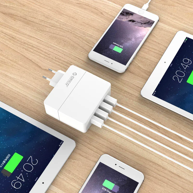 Дорожное зарядное устройство ORICO 4 порта USB 30 Вт настенное для мобильного телефона