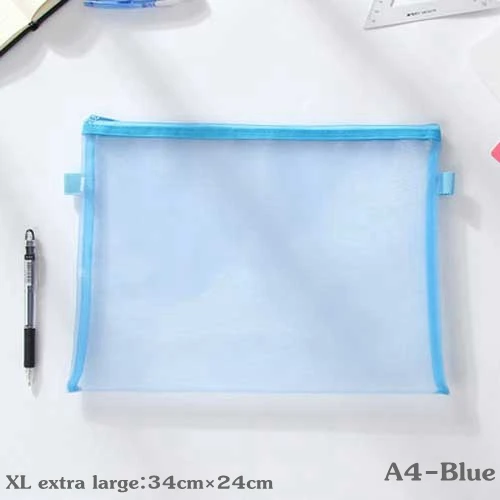 XL-X Large-A4-Blue Прозрачный чехол-карандаш, Сетчатая Сумка-карандаш для детей, подарок для девочек, офисные школьные принадлежности кавайи, канцелярские принадлежности, нейлоновый чехол-карандаш на молнии - Цвет: XL-X Large-A4-Blue