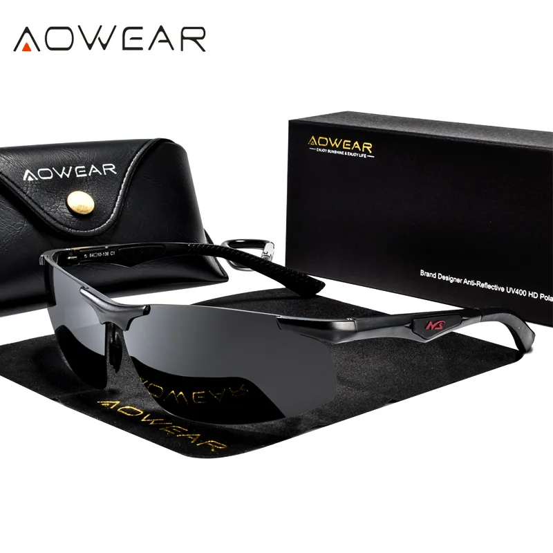 AOWEAR, мужские поляризованные солнцезащитные очки, мужские, алюминиево-магниевые, HD, Полароид, без оправы, солнцезащитные очки для мужчин, для вождения, для спорта на открытом воздухе, оттенки