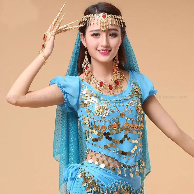 Женский костюм для танца живота шифоновый топ с короткими рукавами-фонариками и