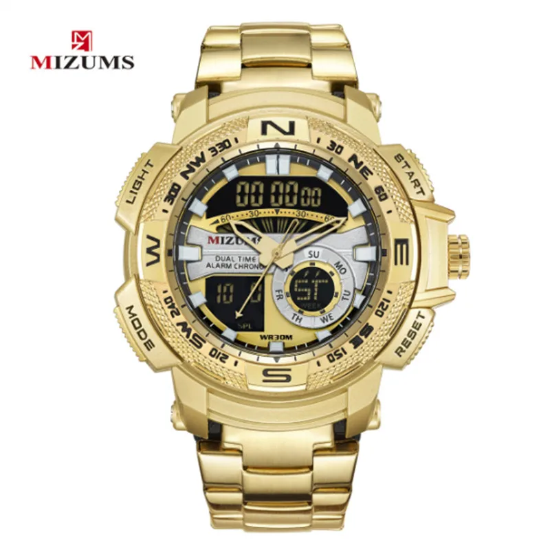 Gold MIZUMS брендовые Модные мужские светодиодный цифровые часы Роскошные мужские военные черные прозрачные стразы водонепроницаемые наручные часы с отметкой даты Relogio Masculino - Цвет: Gold