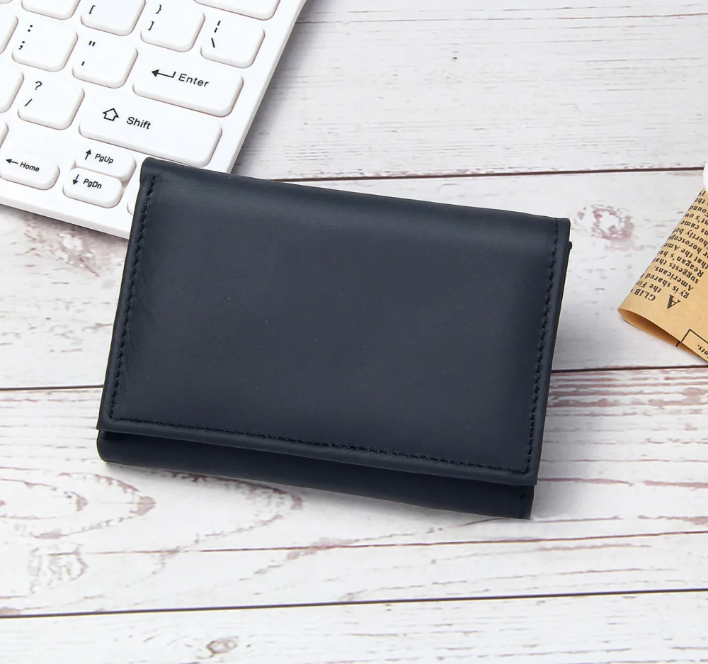 Мужские кошельки RFID из натуральной кожи, черные кошельки с тремя сложениями, мужские однотонные кошельки с несколькими отделениями для карт, маленький короткий кошелек для кредитных карт