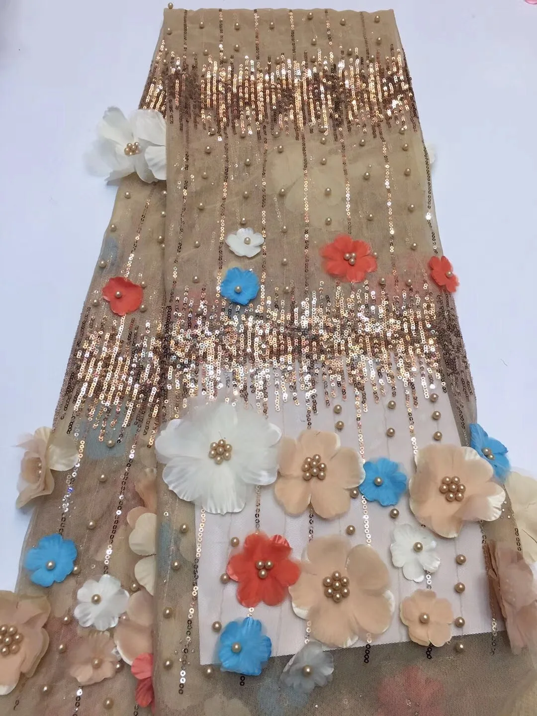 

2019 New style French net lace fabric 3D flower African tulle mesh lace fabric high quality nigerian lace fabrics RF312