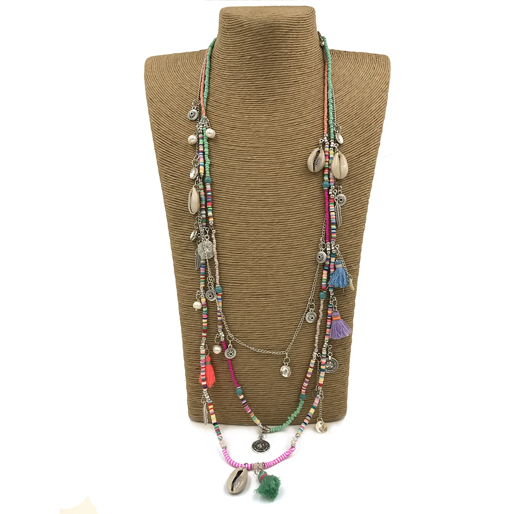Ожерелье с кисточками ручной работы Boho Bohemiam длинное ожерелье разноцветными