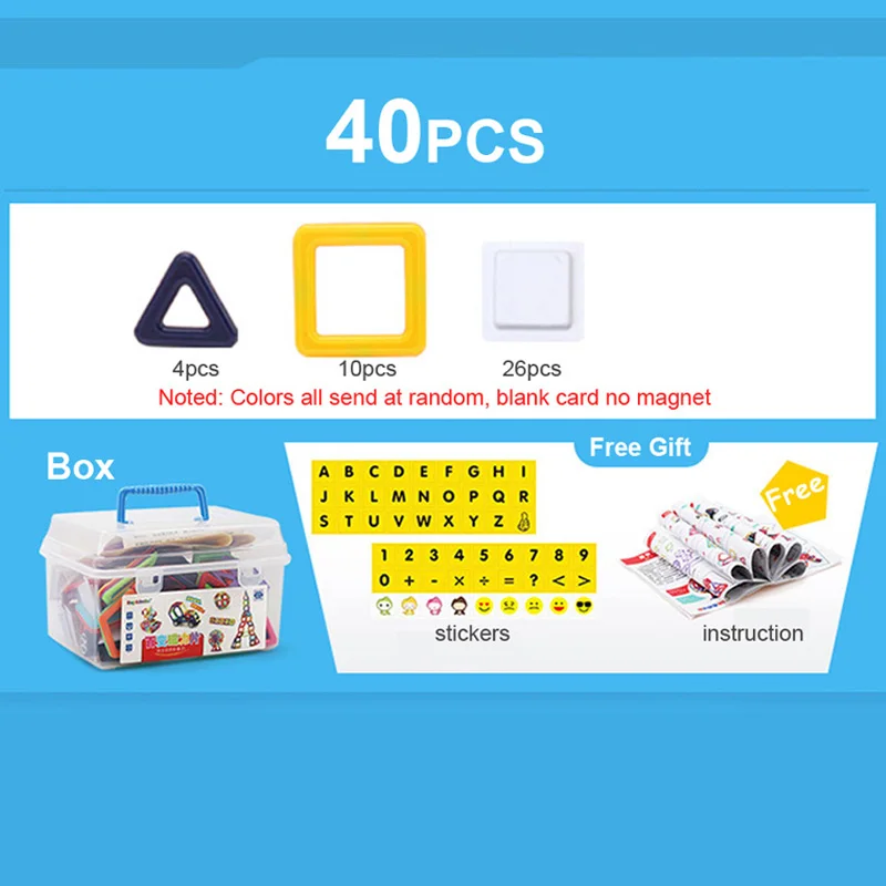 40pcs set 166 шт. Мини Магнитный конструктор Набор для строительства модель и строительные пластиковые магнитные блоки Развивающие игрушки для детей подарок для детей - Цвет: 40pcs set