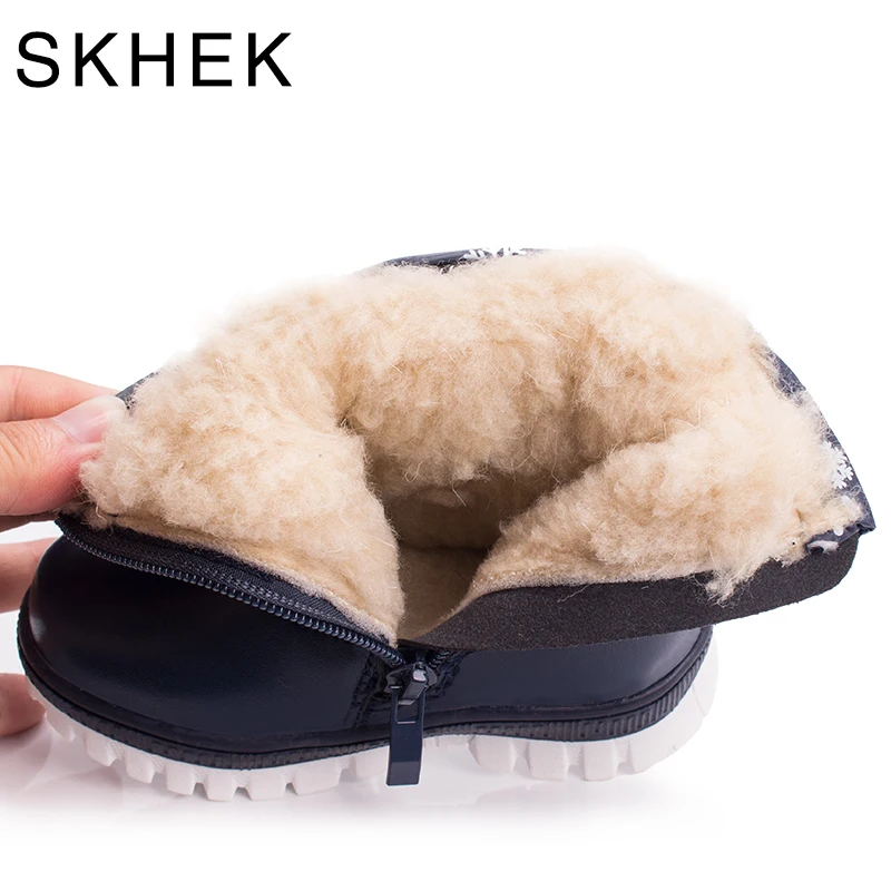 SKHEK/зимние детские плюшевые ботинки; Детские модные ботинки для мальчиков и девочек; нескользящая водонепроницаемая обувь; цвет синий, черный; детские ботинки