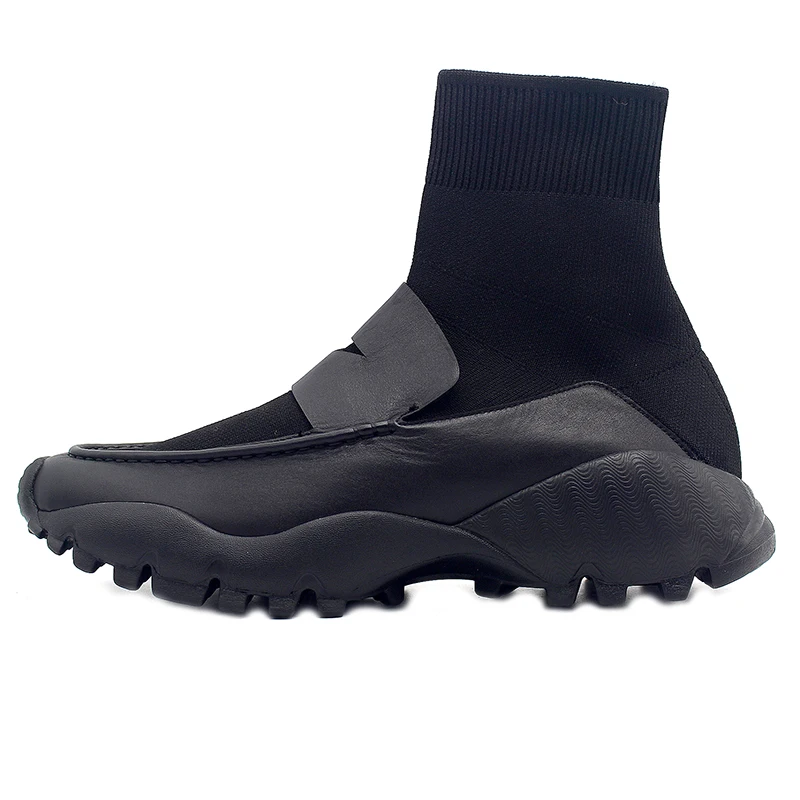 

Brand Designer Men Flyknite Ultra Light High Top Sock Boots Antiskid Loafers Slip On Joggers Sneakers Thick Platform Ankle Boots