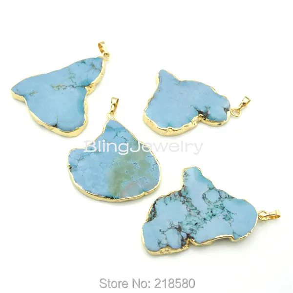 

H-SP69 Free Form Howlite Stone Charm Pendant Gold Color Electroplated