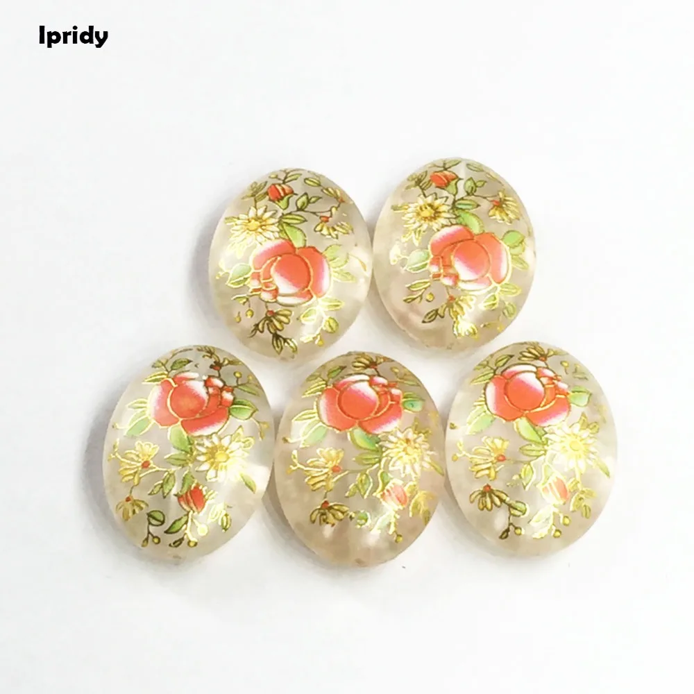 

Ipridy White color Japan Painting Vintage Japanese Drawing Beads Oval the bottom of color Flower Pattern 20X29mm 5 Pcs /lot
