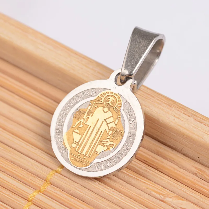 Gold-StainlessSteel 50 шт плоские круглые с Сан Бенито очаровательыне нержавеющие Бог-отец христианский кулон для браслета ожерелье изготовление сережек - Окраска металла: Gold-StainlessSteel