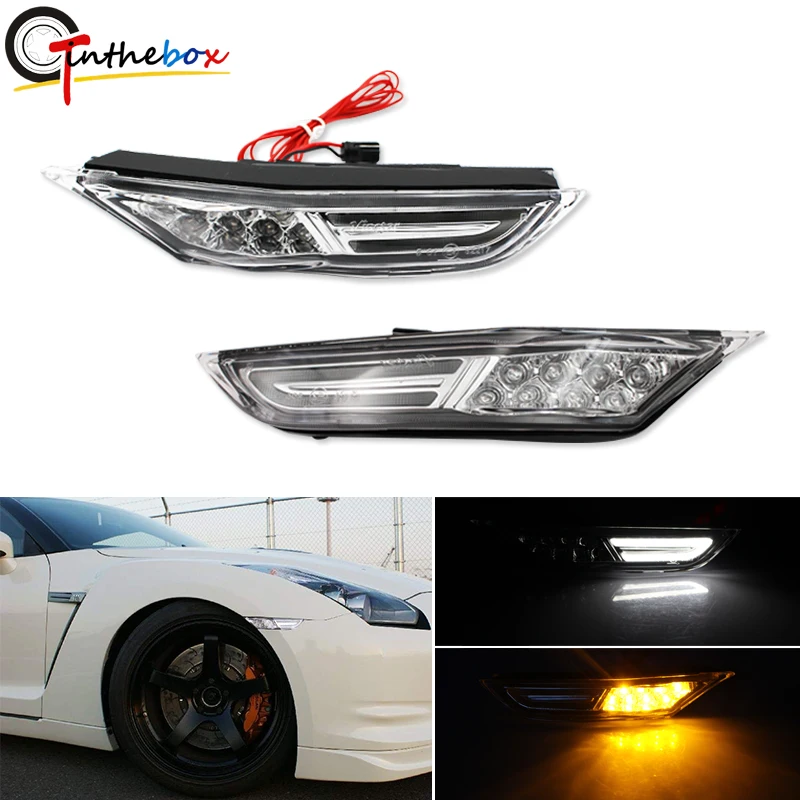 

Gtinthebox For Nissan GT-R LED White/Amber LED Side Marker Lights For 2007-18 Nissan GT-R R35 parking lights DRL or Turn signal