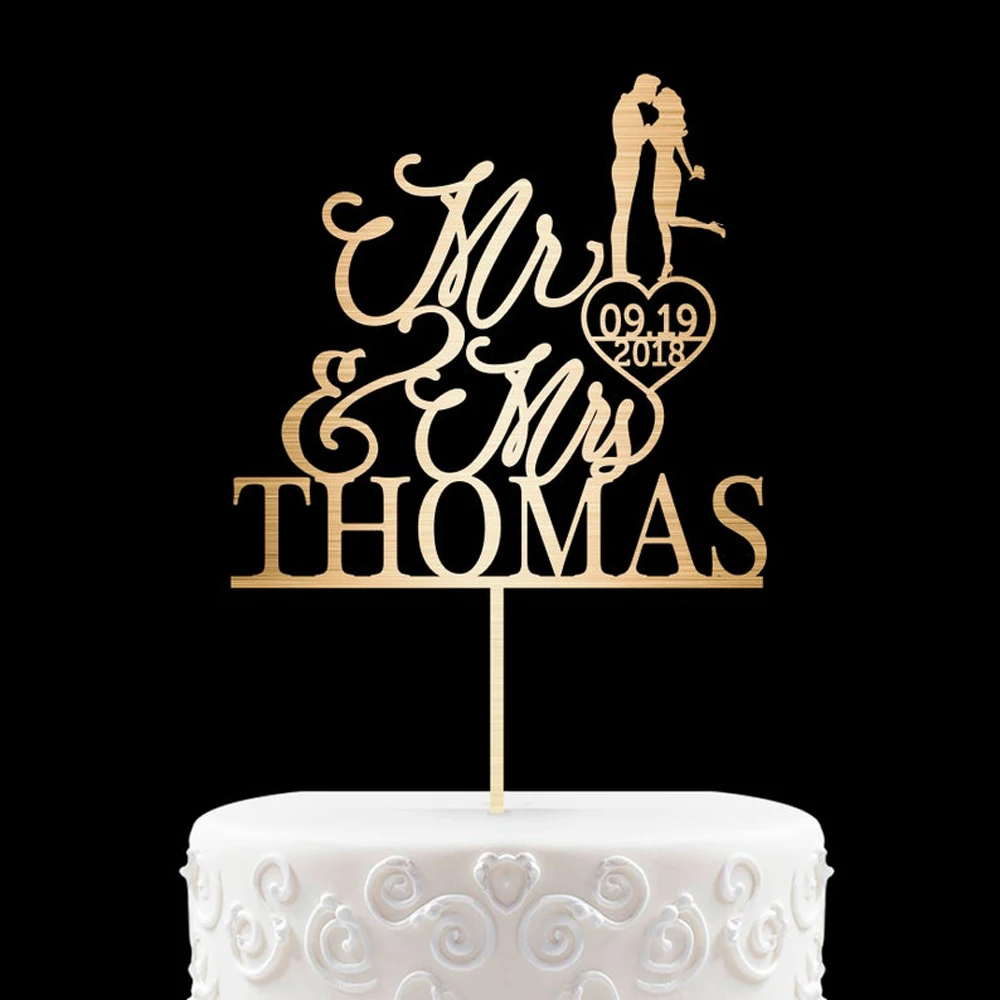 

Custom Mr&Mrs Last Name And Date Wedding Cake Topper With Heart , Mr&Mrs Kiss Cake Topper Romantic unique present Wedding Decor