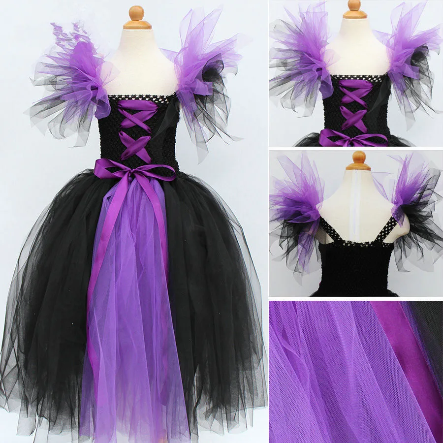 Maleficent злой королевы девушки хэллоуинская пачка платье дети косплей костюм ведьмы фантазия день рождения девочки праздничное платье принцессы