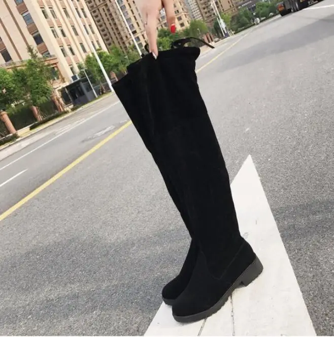 Теплые женские сапоги на низком каблуке сезон осень-зима Сапоги выше колена до из