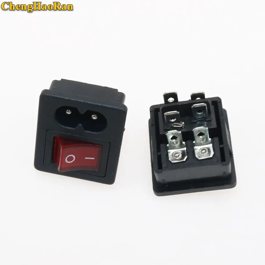 ChengHaoRan 5 шт. IEC320 C8 шнур питания Входная розетка ВКЛ ВЫКЛ красный светильник