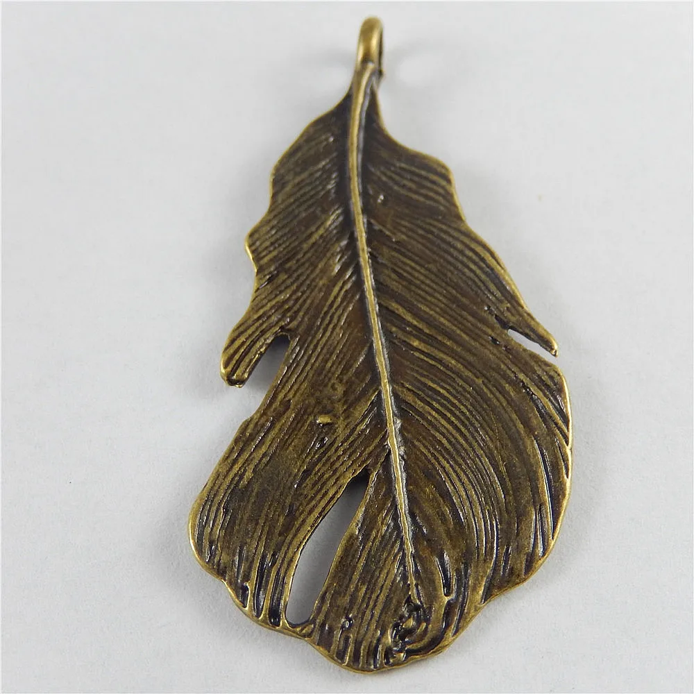 Julie Wang 6PCS Antique Bronze Charms Simulate Fall Feather Leaf Suspension Pendants Jewelry Necklace Bracelet Accessory|f pendant|feather