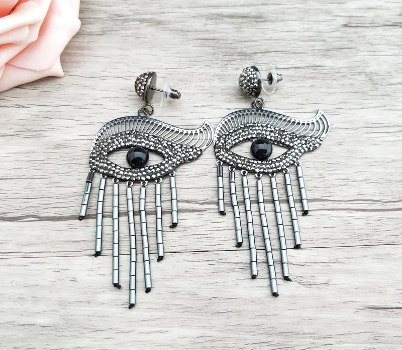 1/5 пар модные серьги с кисточками в виде счастливых глаз украшенные стразами