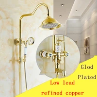 gold plated diamond shower faucet doule shower head bathroom shower faucet wall mounted antique rain shower faucet mixer tap