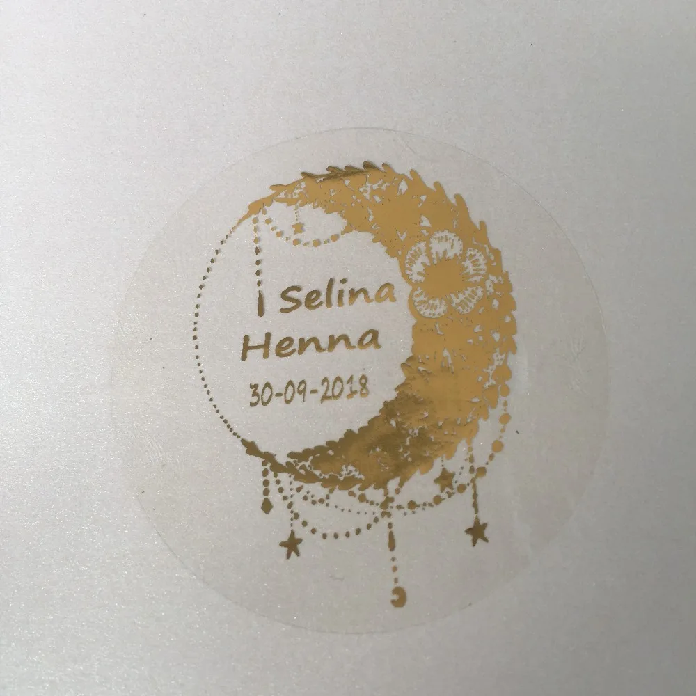 60 ct Personalized Henna day favor stickers custom name Henna foil gold gifts candle labels