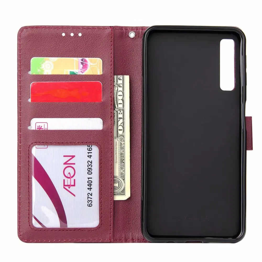 (3 Card) Wine Red Чехол-бумажник чехол для samsung S10 S10e S9 S8 S7 A8 A7 Примечание 10 8 A10 A20 A30 A40 A60 A50 A70 A80 A20s A10s J6 откидная крышка ежедневник в кожаном переплете на 9 карт - Цвет: (3 Card) Wine Red
