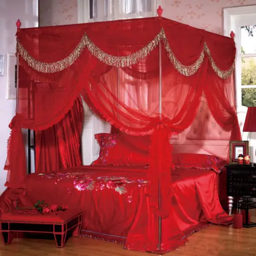 

Luxury Hight QC 4 Post Bed Curtain Canopy Mosquito Nets Full Queen King Size With 22mm Bracket
