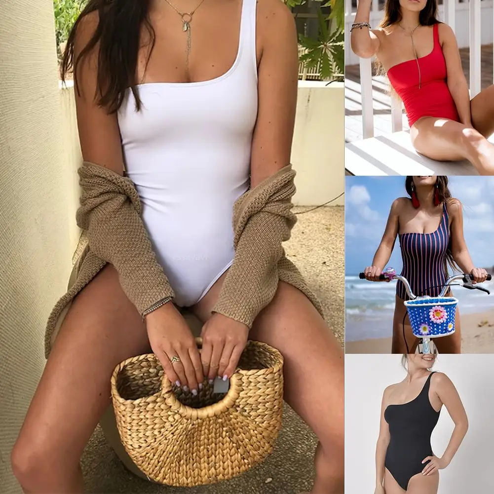 2018 New Arrivals Single-shoulder Strap One-piece Sexy Bikini Swimwear Swimsuit small size Striped Pattern Beach bikini set | Спорт и