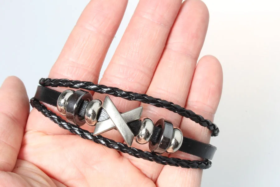 Бесплатная доставка 1 шт. Мода панк кожа ручная работа браслет из бусин