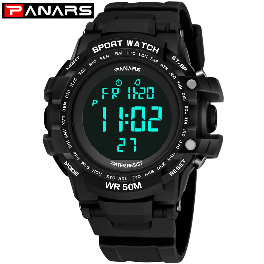 

PANARS Men Watch Fashion LED Display Alarm Waterproof Sport Watch Digital Wristwatches Relogio Masculino Watches for Men