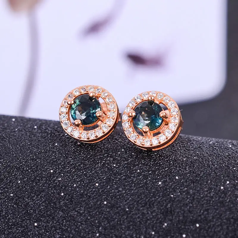 rose gold plating 925 серебряные серьги-гвоздики natuarl с сапфиром, модное ювелирное изделие, Женский Рождественский подарок - Цвет камня: rose gold plating