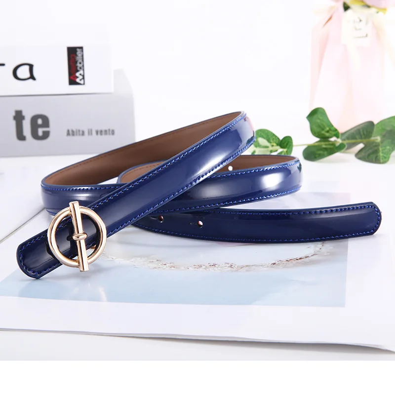 navy blue Брендовые роскошные женские тонкие пояса из натуральной кожи с золотой гладкой пряжкой ремни для платья Высокое качество модные регулируемые брюки ремень riem - Цвет: navy blue