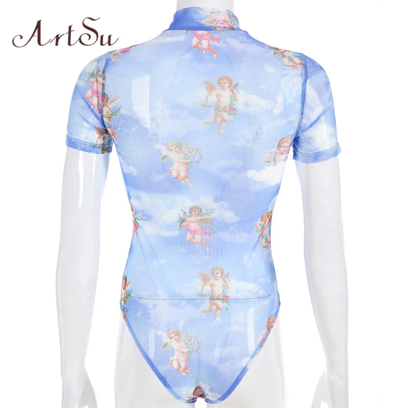 ArtSu женский сексуальный комбинезон прозрачный с принтом ангела уличная одежда