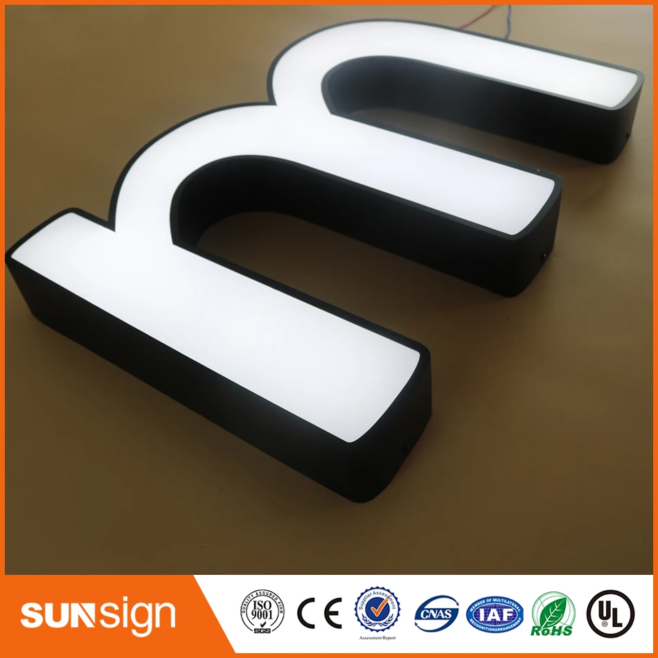 Indoor mini acrylic led illuminated letters, Frontlit stainless steel acrylic lighting up 3d led letter sign