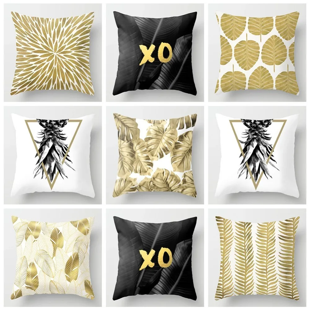 Чехол для подушки с 3D принтом золотых цветов и листьев мягкие декоративные